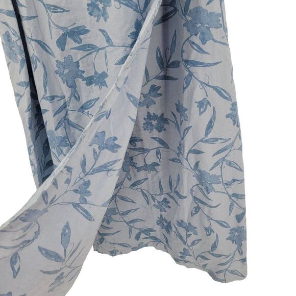 Vintage 80s Linen True Wrap Midi Skirt 12 Blue Monochromatic Floral Side Button - Picture 8 of 13